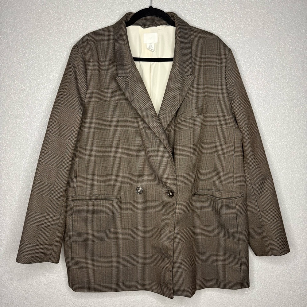 H&M Women's Brown Plaid Blazer- XL